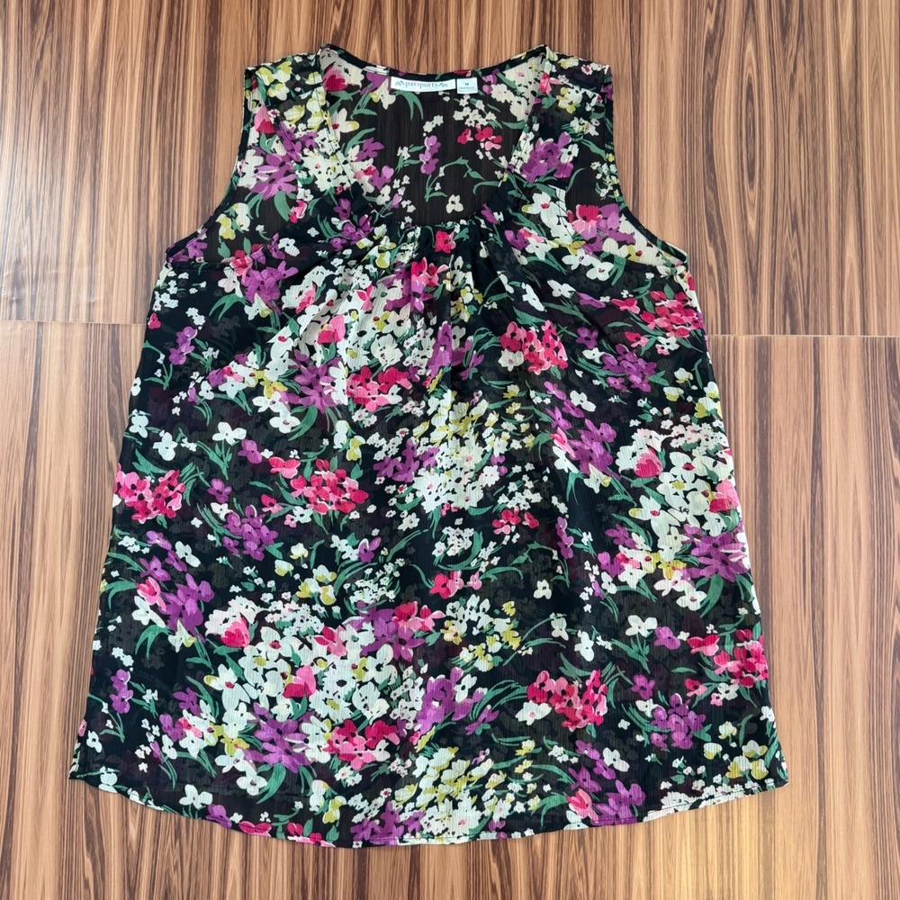 Passports Sleeveless Top Floral Black Sheer Romantic Whimsigoth Boho Size Medium